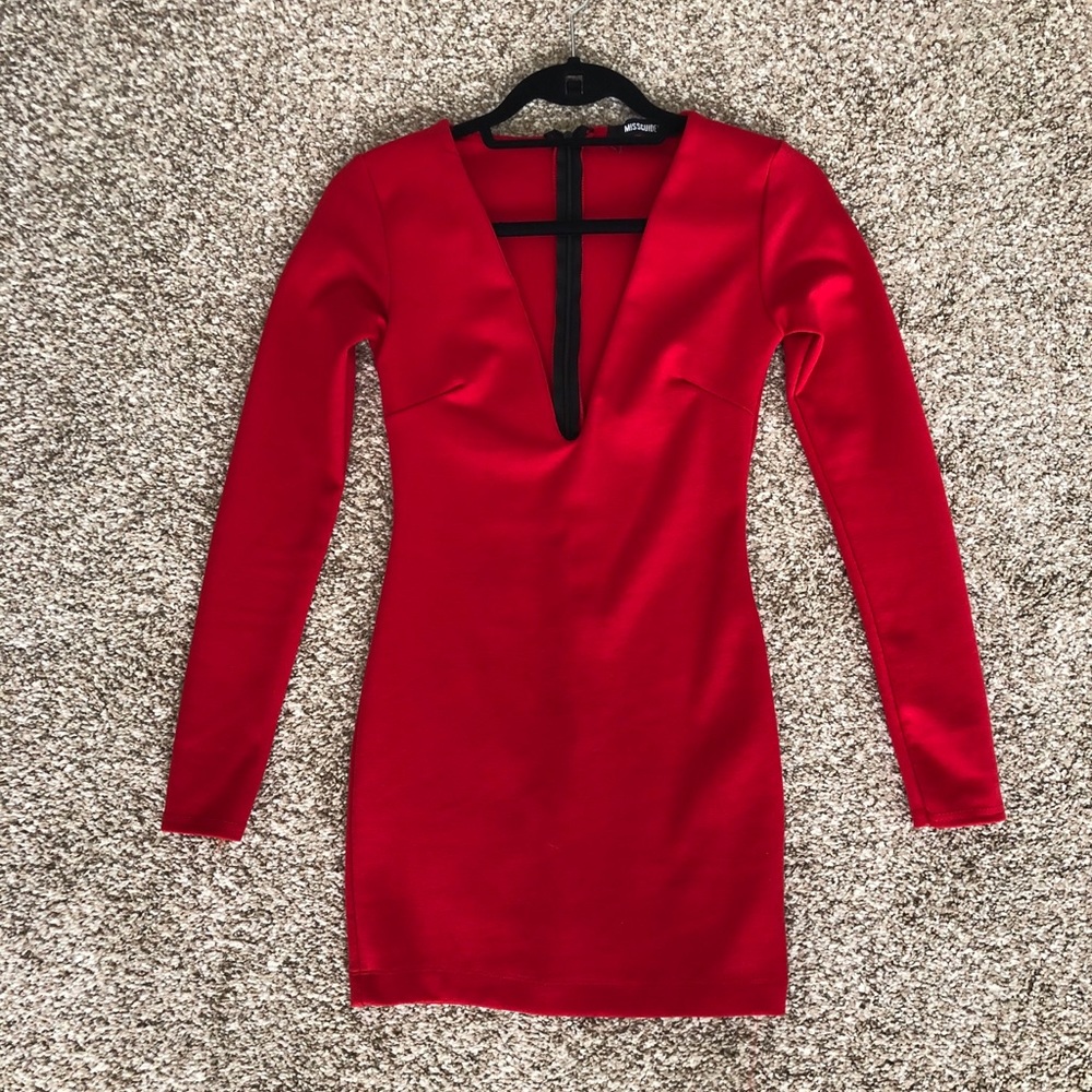 Missguided red body on deep vneck club party dress